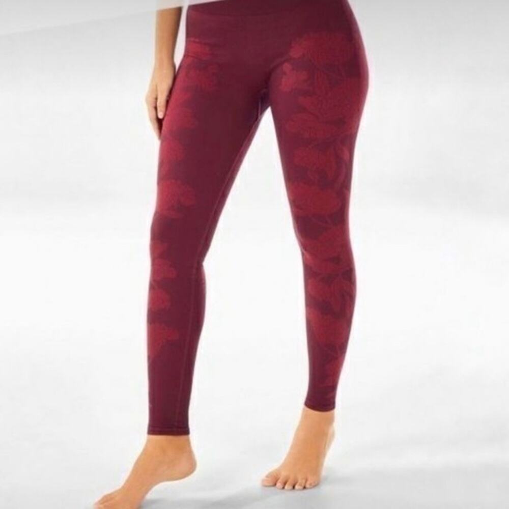 Fabletics Seamless Floral Rosette Legging Women’s Size Small burgundy maroon